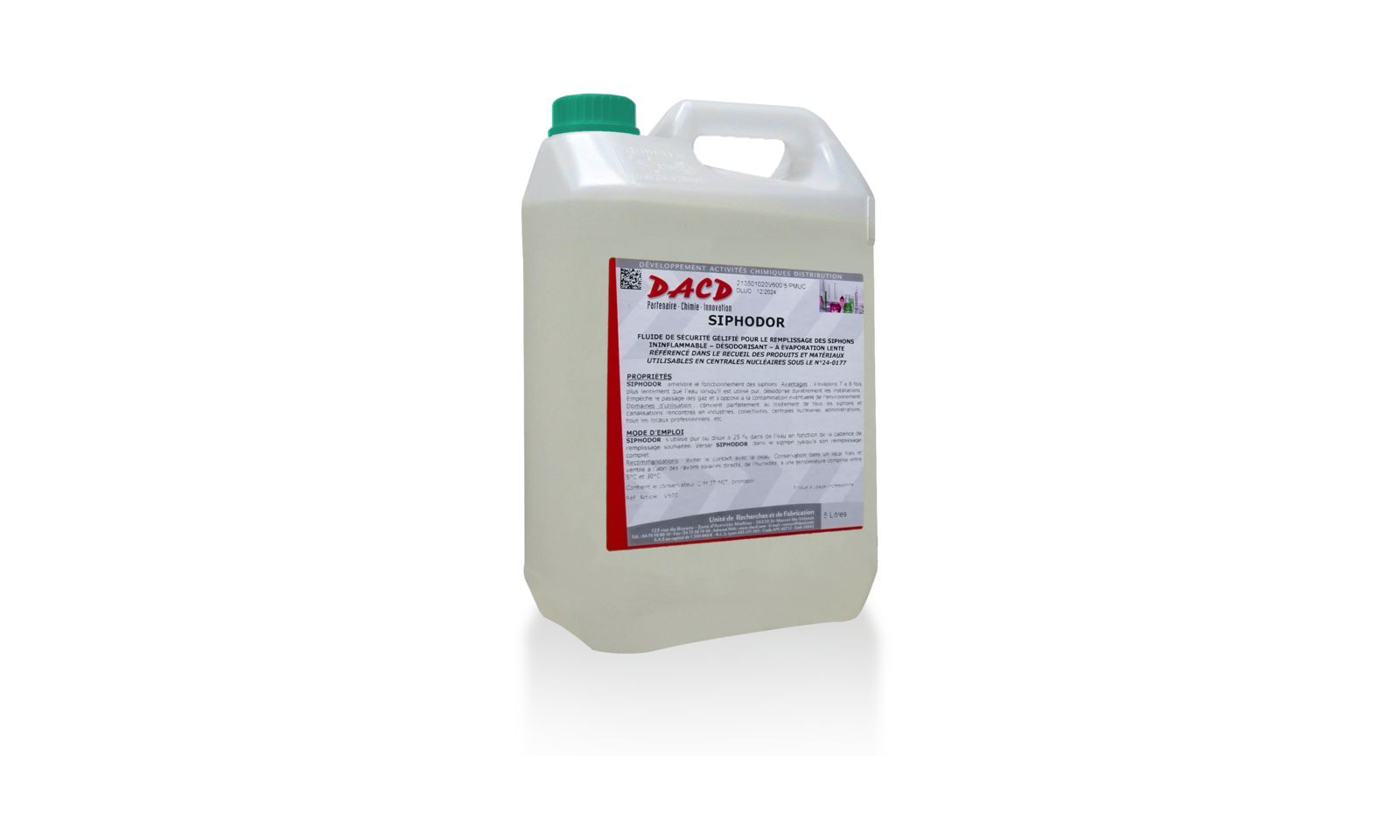 Fluide de sécurité ininflammable, désodorisant, pour le remplissage des siphons- PMUC
