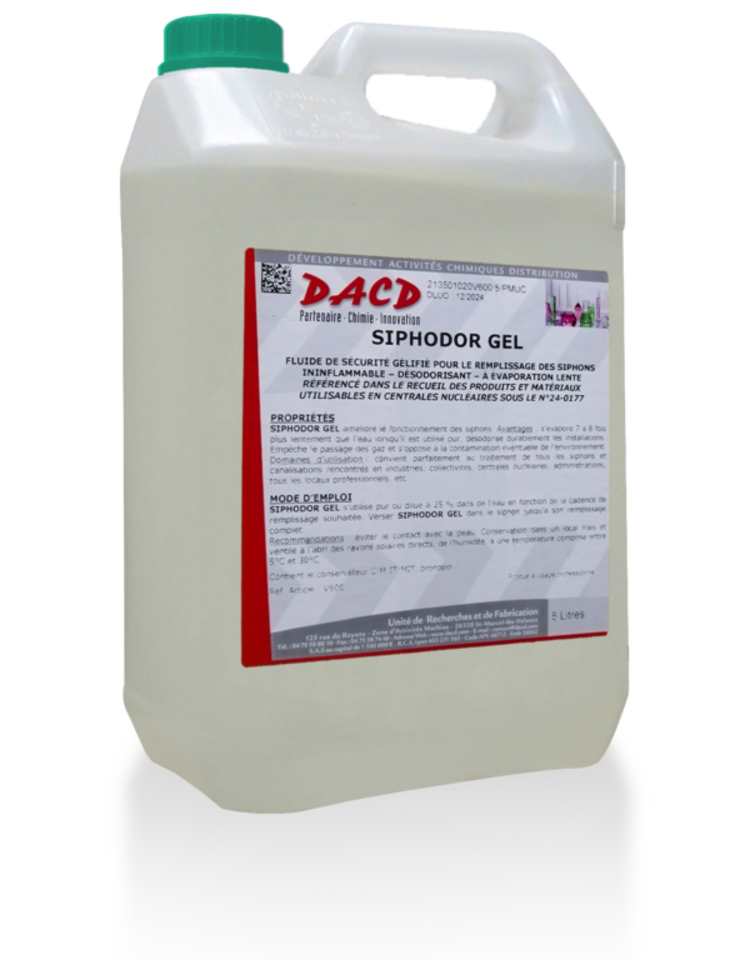 Fluide de sécurité gélifié ininflammable, désodorisant, pour le remplissage des siphons- PMUC
