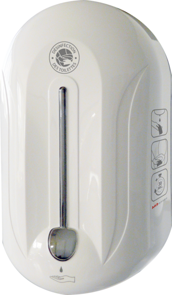 Distributeur mural rechargeable à piles pour la désinfection des toilettes avec VIRUVIT